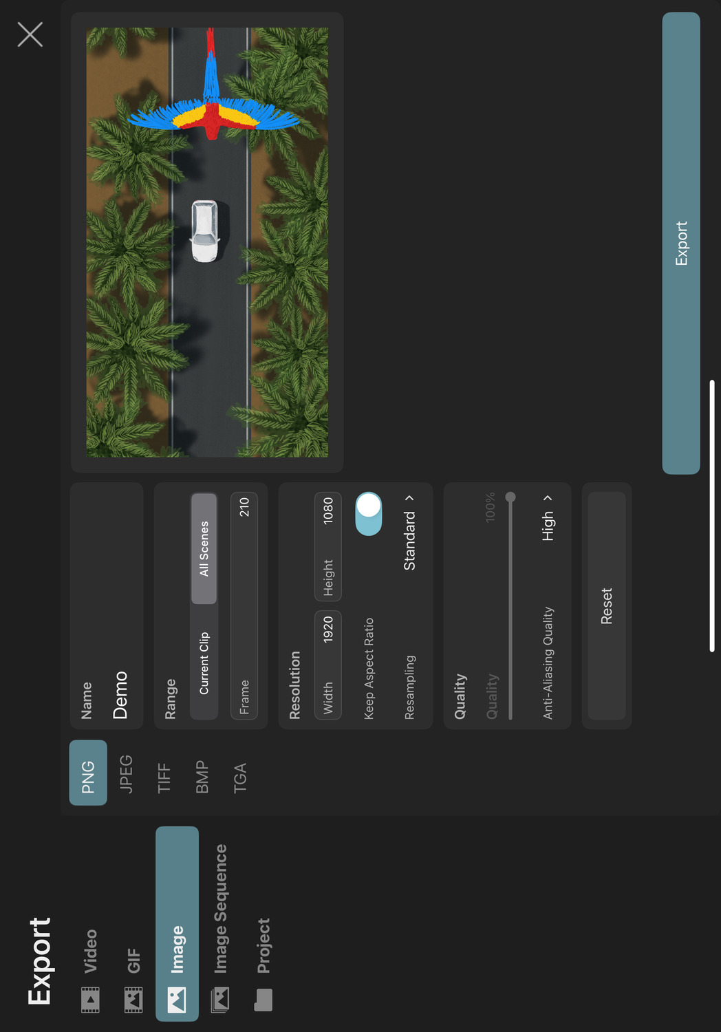 Image export screen